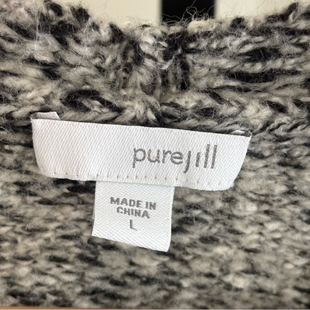 Pure Jill Womens L Gray Knit Snap Button Cotton Blend Sweater Long Cardigan NOTE - Picture 4 of 12